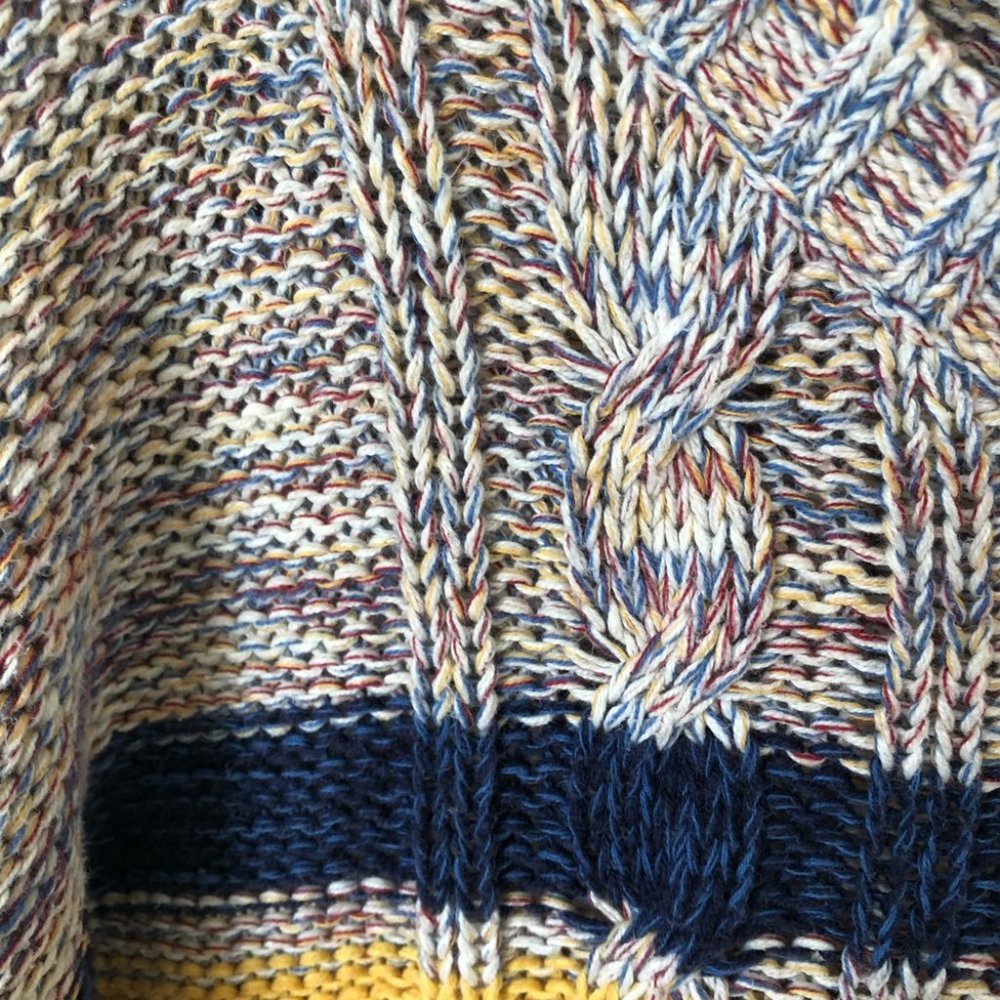 Roxy Blue Yellow Red Fisherman Cable Knit Sweater Size Small Striped - Picture 7 of 12